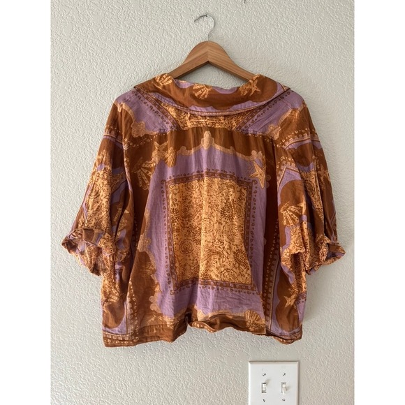 Free People Button-Down Shirt in Rust Brown and Lavender - Picture 5 of 8